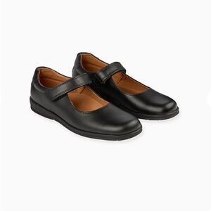 Girls' Black Mary Jane School Shoes with Hook-and-Loop Strap